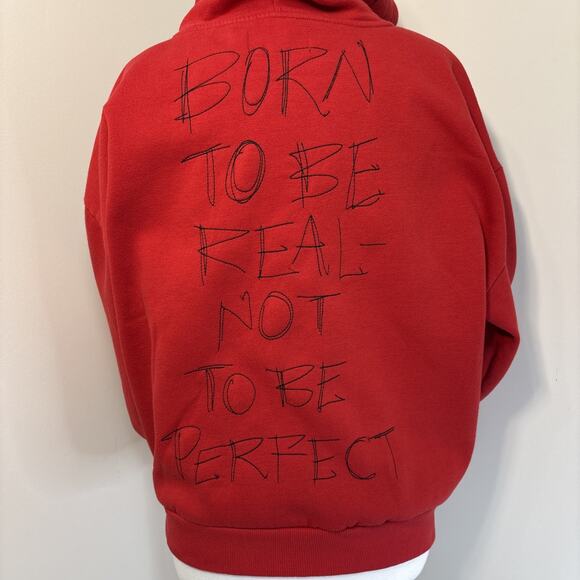 Reason Red Graphic Embroidery Hoodie Roses Be Real Not Perfect Unisex M - Picture 8 of 15